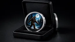Stříbrná mince Bigfoot 2024: barevná proof emise z Niue v detailu