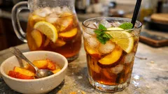 Ledový broskvový čaj s domácím sirupem: jemně sladký a krásně osvěží