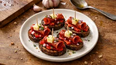 Španělské tapas s nakládanou paprikou, manchegem a chorizem – rychlé pohoštění k vínu