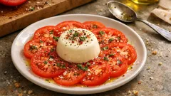 Rajčatové carpaccio s mozzarellovou panna cottou – lehký předkrm jako z restaurace