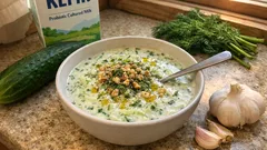 Bulharský tarator: studená kefírová polévka s okurkou, hotová bez vaření