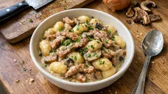 Gnocchi s houbami a vepřovým v krémové omáčce z Lučiny – hotové rychle