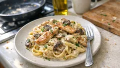 Krémové těstoviny s kuřecím a hřiby: Lučina omáčku zjemní a krásně zahustí